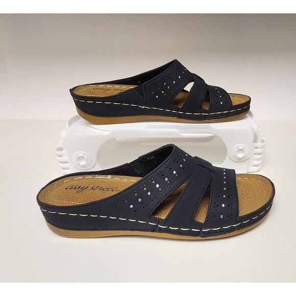 Easy Street Riley Ladies Slip On Sandals Riley Blue Rhinestones Size 6.5M - Picture 2 of 10